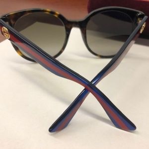 Gucci Sunglasses: Tortoise w/Blue & Red Stripe